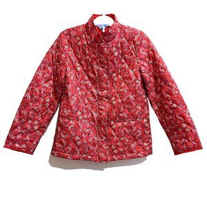 Draper James Womens Pink Quilted Jacket S Floral Full Zip Long Sleeve Cottagecor